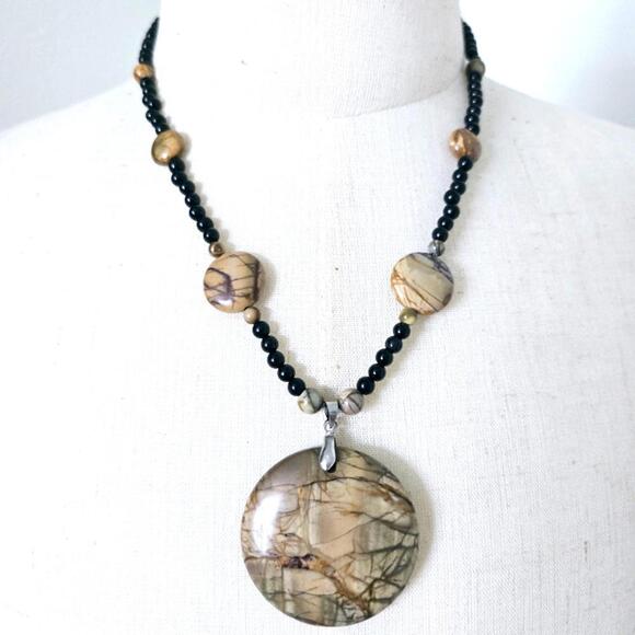 Picasso Jasper Stone Pendant Necklace set in 925 Silver - Picture 2 of 4